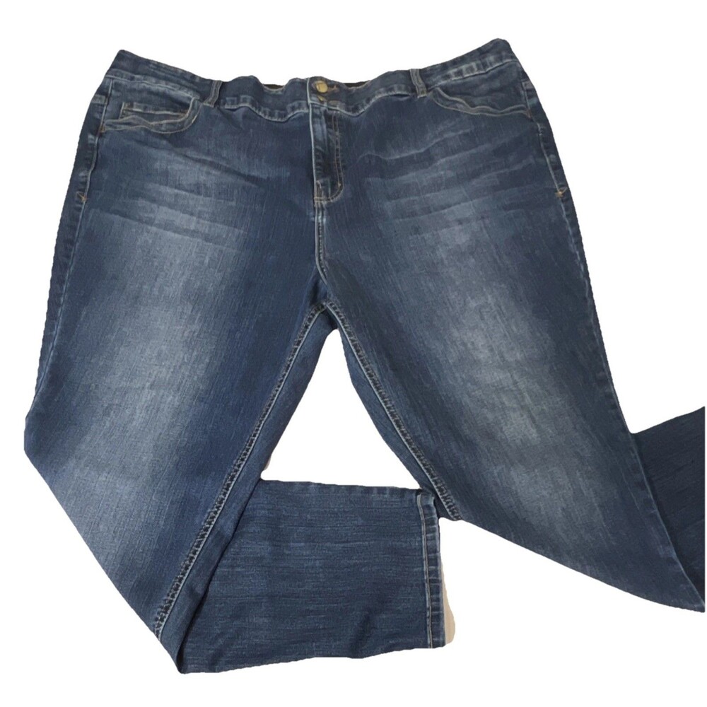 Lane Bryant Skinny Jeans Women’s Blue Denim Button Accents Stretch 5-Pocket S 28